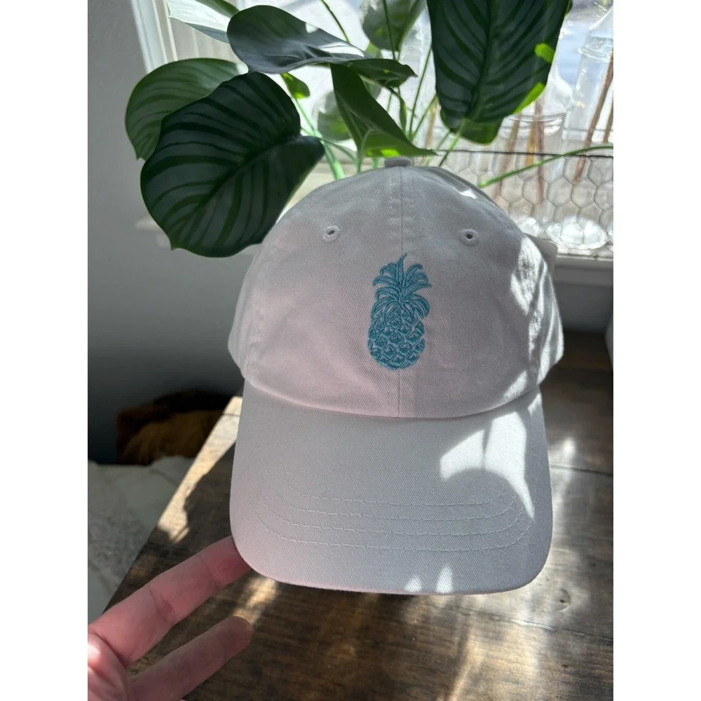 Tori Richard White Baseball Hat Adjustable Blue Embroidered Pineapple NWT